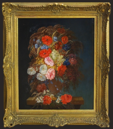 Leopold von Stoll "Kwiaty na stole",antyki, galeria żak, malarstwo polskie, dzieła sztuki