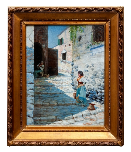 Kazimierz Pietras “Rome – street in the Albano” 1903,antiques, polish paintings, old paintings, antique paintings, antiques Warsaw,  Galeria Żak