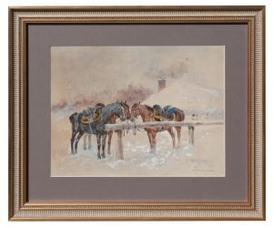 Wacław Tracewski „Horses in front of the cottage”