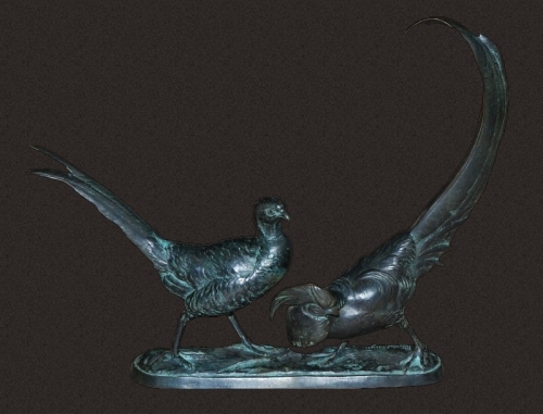 Anton Büschelberger "Para bażantów", antyki, antyczna rzeźba, rzeźba z brązu, Galeria Żak