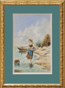 Carlo Ferranti "Girl with basket with fishs"