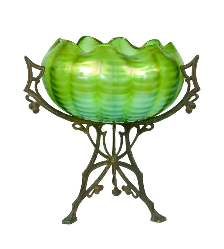 Art nouveau compote, Loetz Witwe, circa 1900 , antiques, old glass, antique glass, antique Warsaw, Galeria Żak