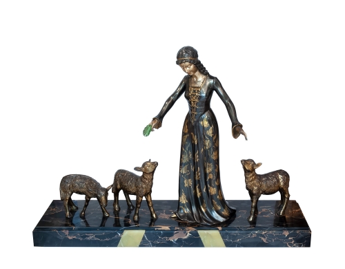 Girl with the lambs, France, circa 1920, old sculptures, antique sculptures, antiques Warsaw, Galeria Żak