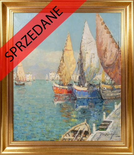 Rudolf Andree "W porcie",  antyki, galeria żak, malarstwo dawne, dzieła sztuki