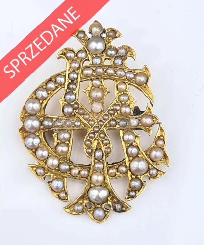 Broszka biedermeier, dawna biżuteria, antyki, broszka z perłami, antyki Warszawa, skup antyków