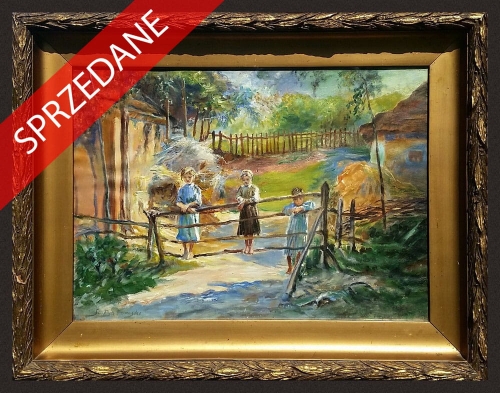 Stanisław Kaczor-Batowski "Zagroda wiejska" ,antyki, galeria żak, malarstwo polskie, dzieła sztuki