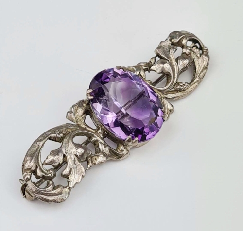 Amethyst brooch, old jewelry, antiques, Galeria Żak