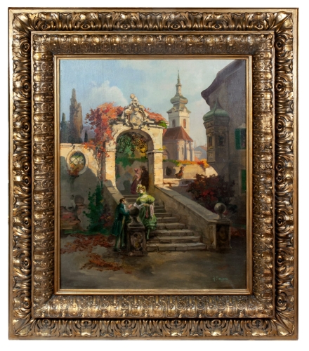 Heinz Pinggera “Spotkanie na schodach", antyki, galeria żak, malarstwo dawne, dzieła sztuki
