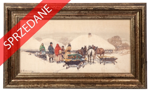 Adam Setkowicz „Przed chatą”, antyki, galeria żak, malarstwo polskie