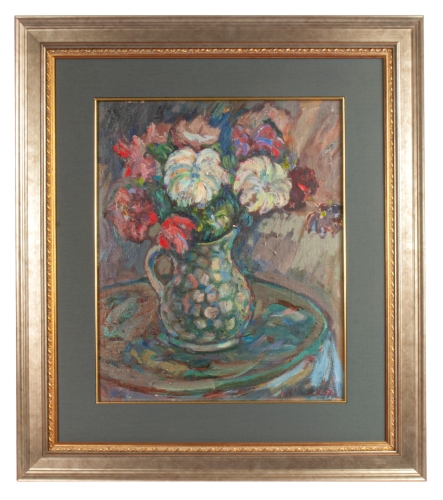 Ludwik Klimek „Kwiaty w wazonie”, 1957 r. , malarstwo polskie, malarstwo współczesne, antyki Warszawa, Galeria Żak