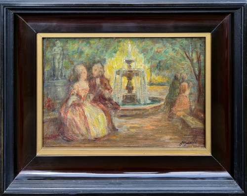 Jan Wysocki "Scene in the park", paintings, old paintings, antique paintings, antiques Warsaw, Galeria Żak