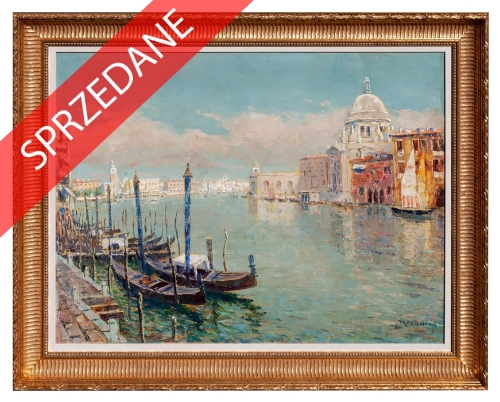 Rudolf Andree "Wenecja - Santa Maria della Salute", malarstwo aukcyjne, dawne obrazy, Canal Grande, obrazy antyki
