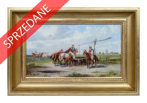 Alfred Steinacker „Scena przy studni”, antyki, galeria żak, malarstwo polskie