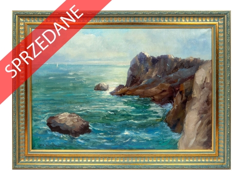 Feliks Kazimierz Wygrzywalski "Skały na wybrzeżu", antyki, galeria żak, malarstwo polskie, dzieła sztuki