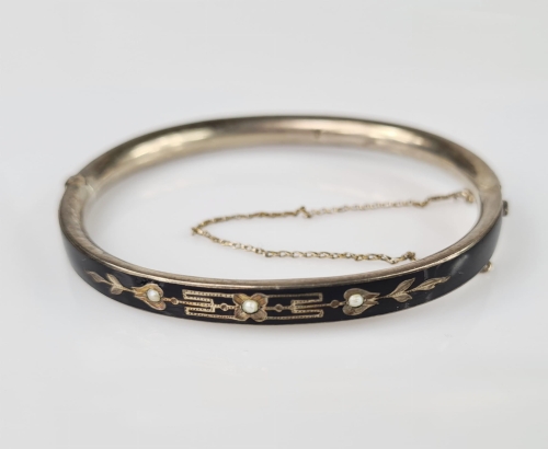 Black enamel bracelet, circa 1860 , old jewelry, antiques, Galeria Żak
