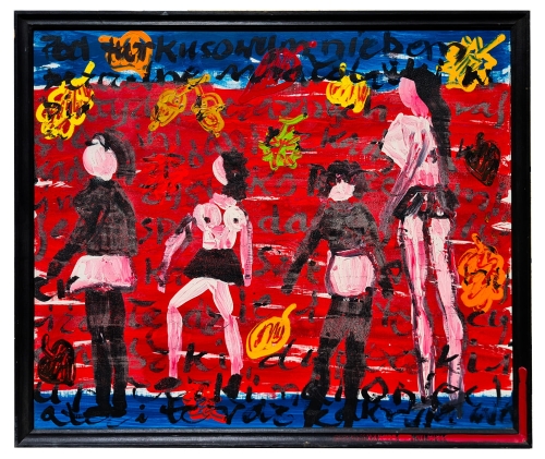 Voytek Sztyller „…między niebem a ziemią jesienne małolaty…” 1989, malarstwo aukcyjne, galeria Warszawa, skup obrazów, malarstwo współczesne, galeria Żak, antyki Warszawa