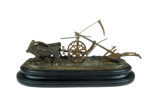 Figura "Orka parą wołów", k. XIX w., antyki, antyczna rzeźba, rzeźba z brązu, Galeria Żak
