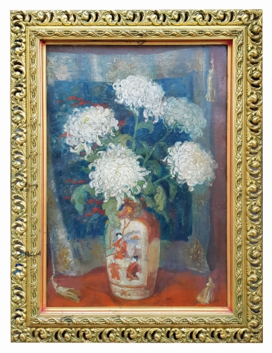 Zofia Wojtkiewicz „Chrysanthemums”, 1929  , antique paintings, antiques Warsaw, Galeria Żak