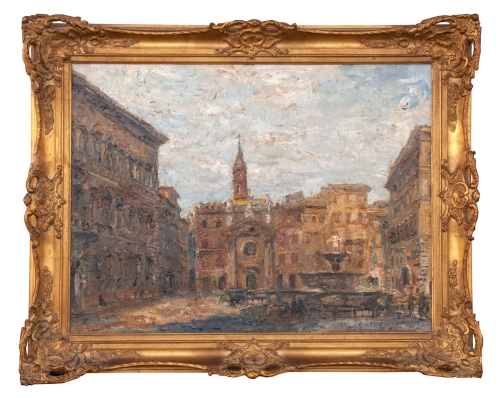 Włodzimierz Zakrzewski „Piazza Farnese - Rzym” 1964 r., antyki, galeria żak, malarstwo polskie, dzieła sztuki