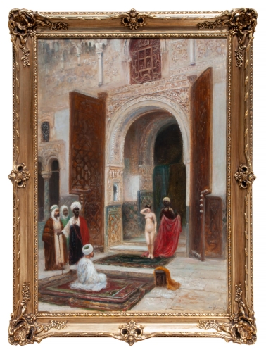 Frans Wilhelm Odelmark "Scena w haremie", malarstwo orientalne, obrazy aukcyjne,  dzieła sztuki, antyki Warszawa