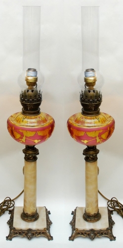 Para lamp naftowych, Niemcy, ok. 1900 r., Lampa naftowa, antyki, Galeria Żak, lampa, oświetlenie, stare lampy, antyki Warszawa