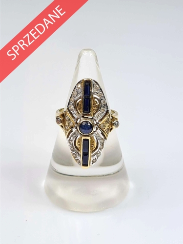 Pierścionek z szafirami , dawna biżuteria, antyki, antyki Warszawa, skup antyków