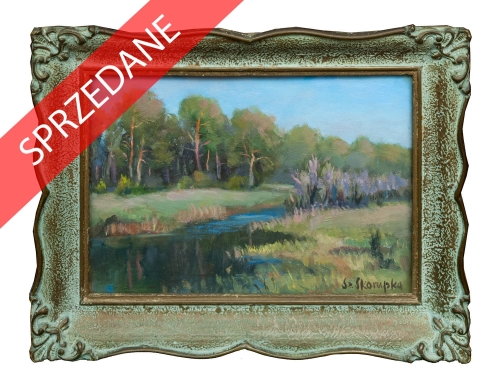 Szczepan Skorupka "Pejzaż z rzeczką", antyki, galeria żak, malarstwo polskie, dzieła sztuki