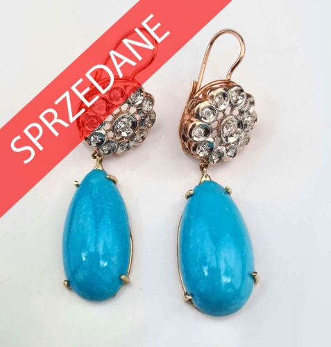 Kolczyki z turkusami, dawna biżuteria, antyki, antyki Warszawa, skup antyków