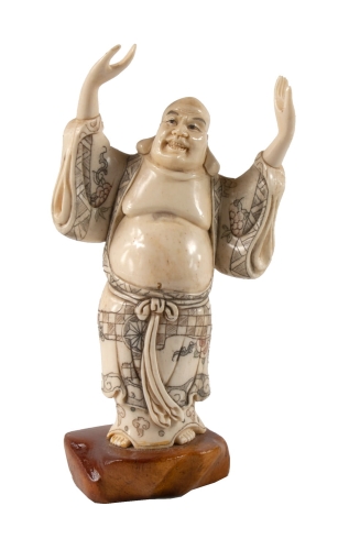 Tańczący mężczyzna, Japonia, okres Meiji (1868-1912), antyki Warszawa, skup antyków, sztuka dalekiego wschodu, kość słoniowa, okimono, antyki, Galeria Żak