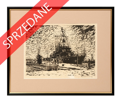 Henryk Baranowski "Statki marynarki wojennej",antyki, galeria żak, malarstwo polskie, dzieła sztuki