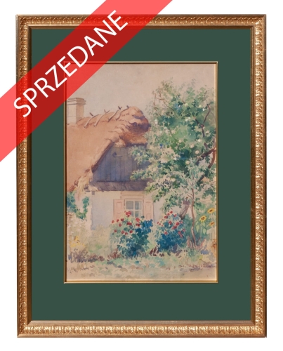 Stanisław Rydygier "Kwiaty przed domem", malarstwo dawne, malarstwo aukcyjne, antyki Warszawa, skup antyków, Galeria Żak