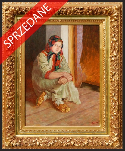 Johanna Schumann "Wiejska dziewczyna", antyki, galeria żak, malarstwo polskie, dzieła sztuki