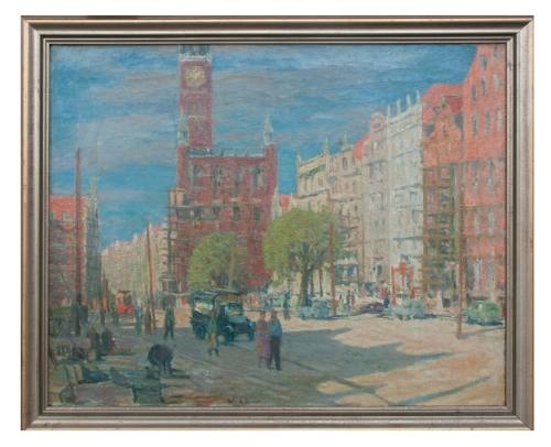 Władysław Lam "Widok na Długi Targ", antyki Warszawa, skup antyków, dawne malarstwo, malarstwo aukcyjne, malarstwo polskie, Galeria Żak