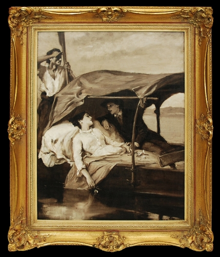 Adolf Karol Sandoz "Scena w gondoli weneckiej" ,antyki, galeria żak, malarstwo polskie, dzieła sztuki