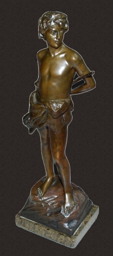 Jeremias Christensen "Chłopiec na skale", antyki, antyczna rzeźba, rzeźba z brązu, Galeria Żak