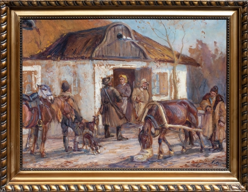 Jan Erazm Kotowski "In front of the inn",antiques, polish paintings, old paintings, antique paintings, antiques Warsaw,  Galeria Żak