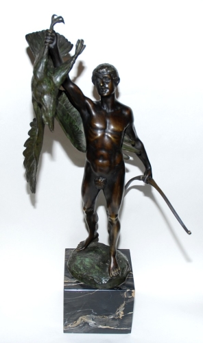 Franz Iffland "Młody łucznik z orłem", antyki, antyczna rzeźba, rzeźba z brązu, Galeria Żak