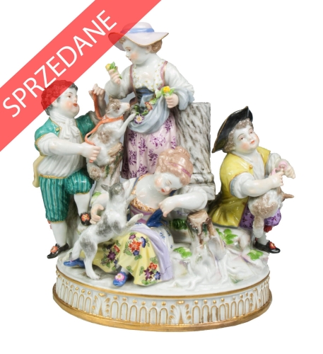 Grupa figuralna, Miśnia, XIX w, figurka porcelanowa, antyki, Galeria Żak, stara porcelana, porcelana, antyki Warszawa