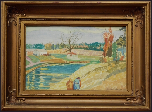 Franciszek Burkiewicz "Nad rzeką", 1975 r.,antyki, galeria żak, malarstwo polskie, dzieła sztuki