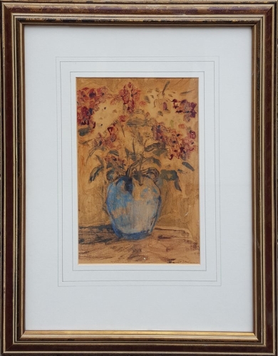 Stefania Brandt "Kwiaty w niebieskim wazonie",antyki, galeria żak, malarstwo polskie, dzieła sztuki