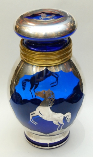 Naczynie dla koniarzy, Bohemia, ok. 1930 r.
, antyki, srebra, stare srebra, platery, Galeria żak, skup antyków, antyki Warszawa, szkła dekoracyjne