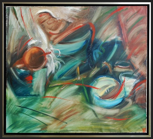 Andrzej Śledziewski "Martwa Natura z Niebieskim Talerzem" 1986 r.,antyki, galeria żak, malarstwo polskie, dzieła sztuki